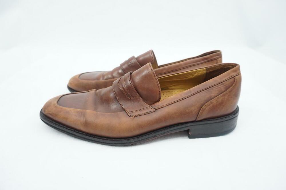 COLE HAAN CO7514 USED 10 M BROWN DISTRESSED LEATHER DRESS SHOES/PENNY LOAFERS